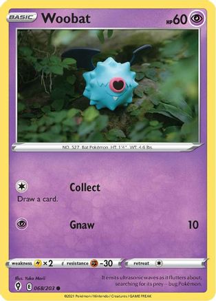 SWSH07 Evolving Skies  068/203 Woobat  - Reverse Holofoil - Common