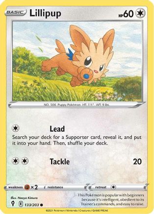 SWSH07 Evolving Skies  133/203 Lillipup  - Reverse Holofoil - Common