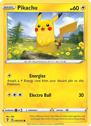 SWSH07 Evolving Skies  049/203 Pikachu  - Reverse Holofoil - Common