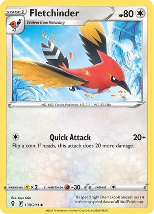SWSH07 Evolving Skies  139/203 Fletchinder  - Reverse Holofoil - Uncommon