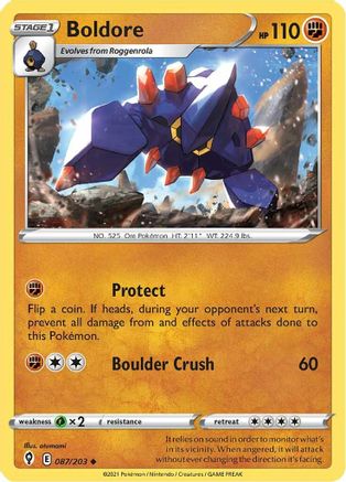 SWSH07 Evolving Skies  087/203 Boldore  - Reverse Holofoil - Uncommon