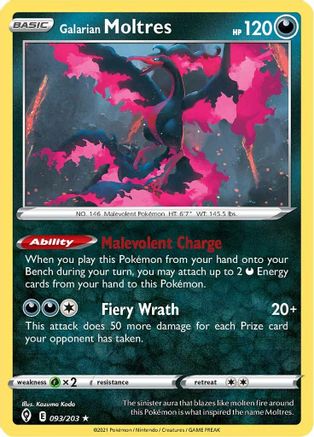 SWSH07 Evolving Skies  093/203 Galarian Moltres  - Holofoil - Holo Rare