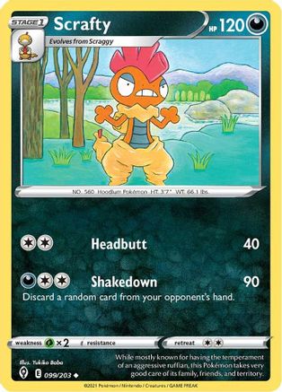 SWSH07 Evolving Skies  099/203 Scrafty  - Reverse Holofoil - Uncommon