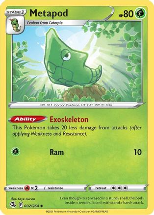 SWSH08 Fusion Strike  002/264 Metapod  - Reverse Holofoil - Uncommon