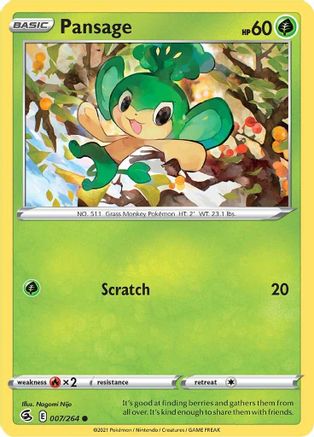 SWSH08 Fusion Strike  007/264 Pansage  - Reverse Holofoil - Common