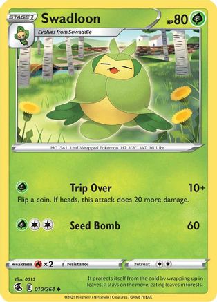 SWSH08 Fusion Strike  010/264 Swadloon  - Reverse Holofoil - Uncommon