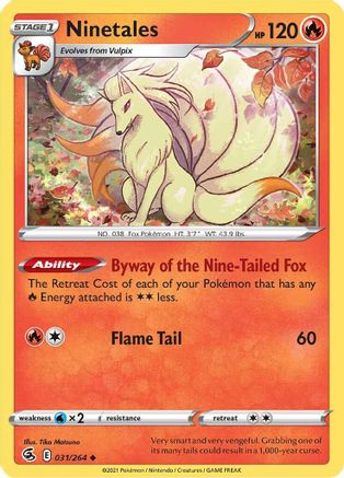 SWSH08 Fusion Strike  031/264 Ninetales (31)  - Reverse Holofoil - Uncommon