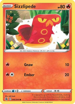 SWSH08 Fusion Strike  046/264 Sizzlipede (46)  - Reverse Holofoil - Common