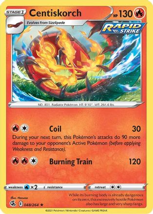 SWSH08 Fusion Strike  048/264 Centiskorch (48)  - Reverse Holofoil - Rare