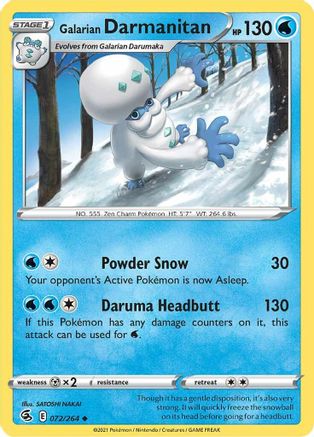 SWSH08 Fusion Strike  072/264 Galarian Darmanitan  - Reverse Holofoil - Uncommon