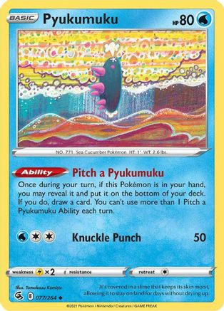 SWSH08 Fusion Strike  077/264 Pyukumuku  - Reverse Holofoil - Uncommon