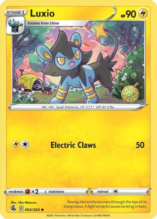 SWSH08 Fusion Strike  092/264 Luxio  - Reverse Holofoil - Uncommon