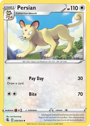 SWSH08 Fusion Strike  200/264 Persian  - Reverse Holofoil - Uncommon