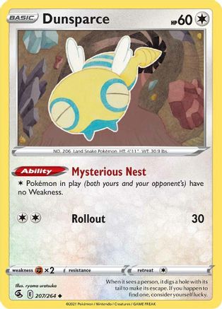 SWSH08 Fusion Strike  207/264 Dunsparce  - Reverse Holofoil - Uncommon