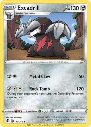 SWSH08 Fusion Strike  183/264 Excadrill  - Reverse Holofoil - Uncommon