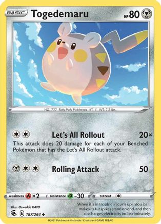SWSH08 Fusion Strike  187/264 Togedemaru  - Reverse Holofoil - Uncommon