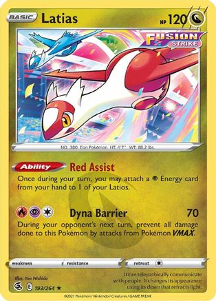 SWSH08 Fusion Strike  193/264 Latias  - Reverse Holofoil - Rare