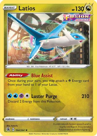 SWSH08 Fusion Strike  194/264 Latios  - Reverse Holofoil - Rare