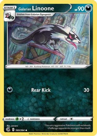 SWSH08 Fusion Strike  160/264 Galarian Linoone  - Uncommon