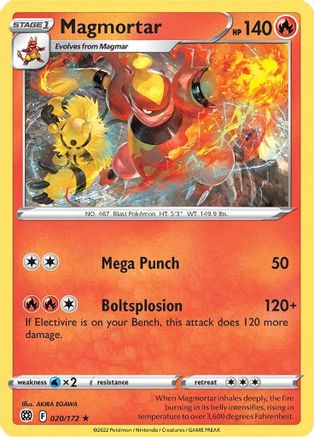 SWSH09 Brilliant Stars  020/172 Magmortar  - Reverse Holofoil - Rare