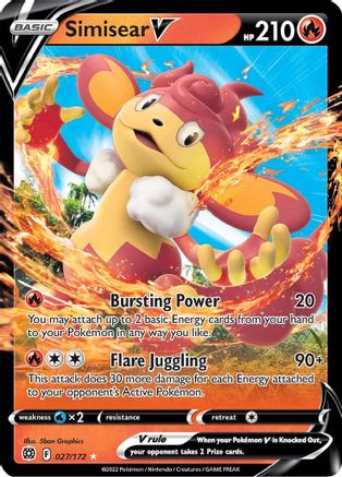 SWSH09 Brilliant Stars  027/172 Simisear V  - Holofoil - Ultra Rare
