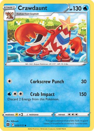 SWSH09 Brilliant Stars  033/172 Crawdaunt  - Reverse Holofoil - Uncommon