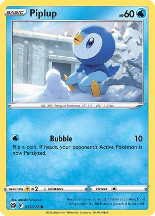 SWSH09 Brilliant Stars  035/172 Piplup  - Reverse Holofoil - Common