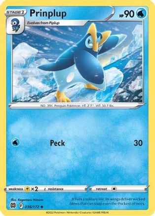 SWSH09 Brilliant Stars  036/172 Prinplup  - Reverse Holofoil - Uncommon