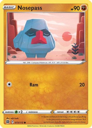 SWSH09 Brilliant Stars  073/172 Nosepass  - Reverse Holofoil - Common