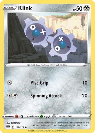 SWSH09 Brilliant Stars  102/172 Klink  - Reverse Holofoil - Common