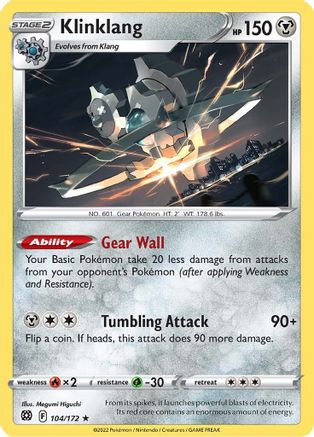 SWSH09 Brilliant Stars  104/172 Klinklang  - Reverse Holofoil - Rare