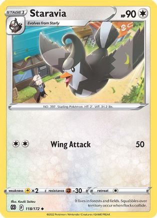 SWSH09 Brilliant Stars  118/172 Staravia  - Reverse Holofoil - Uncommon