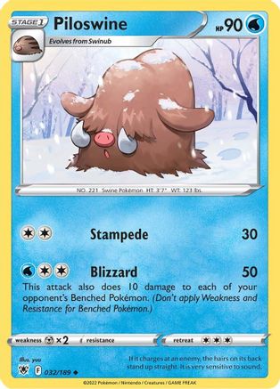 SWSH10 Astral Radiance  032/189 Piloswine  - Reverse Holofoil - Uncommon