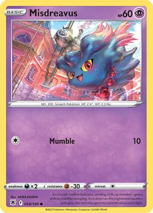 SWSH10 Astral Radiance  058/189 Misdreavus  - Reverse Holofoil - Common