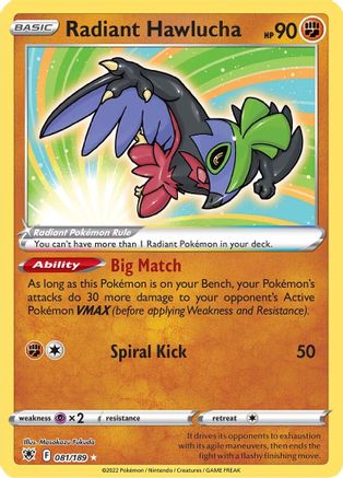 SWSH10 Astral Radiance  081/189 Radiant Hawlucha  - Holofoil - Radiant Rare