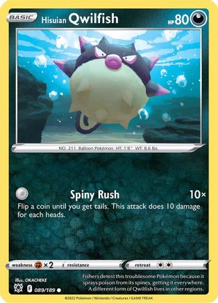 SWSH10 Astral Radiance  089/189 Hisuian Qwilfish (89)  - Reverse Holofoil - Common