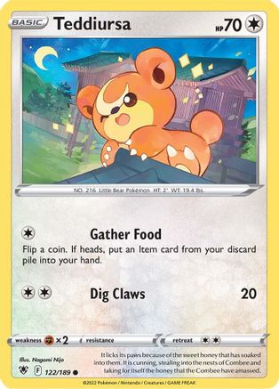 SWSH10 Astral Radiance  122/189 Teddiursa  - Reverse Holofoil - Common