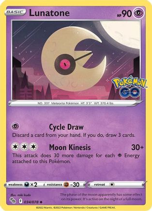 Pokemon GO  034/078 Lunatone  - Reverse Holofoil - Uncommon