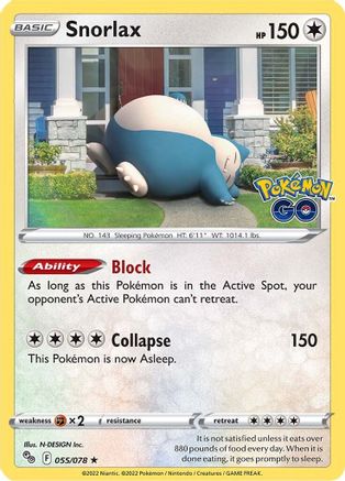 Pokemon GO  055/078 Snorlax  - Reverse Holofoil - Holo Rare