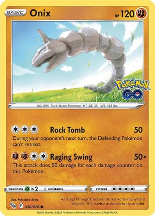 Pokemon GO  036/078 Onix  - Reverse Holofoil - Common