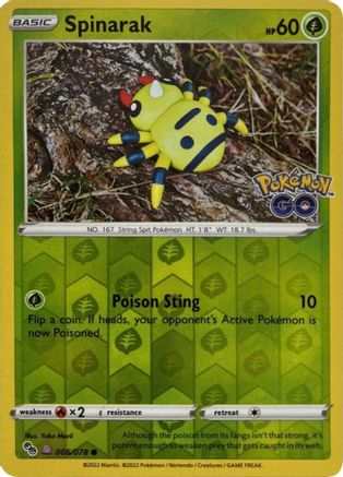 Pokemon GO  006/078 Spinarak (Peelable Ditto)  - Reverse Holofoil - Common