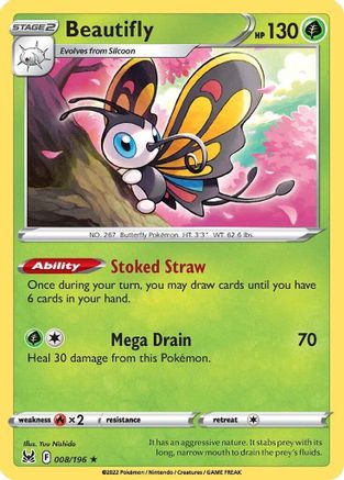 SWSH11 Lost Origin  008/196 Beautifly  - Reverse Holofoil - Holo Rare