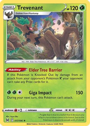 SWSH11 Lost Origin  017/196 Trevenant  - Holofoil - Holo Rare