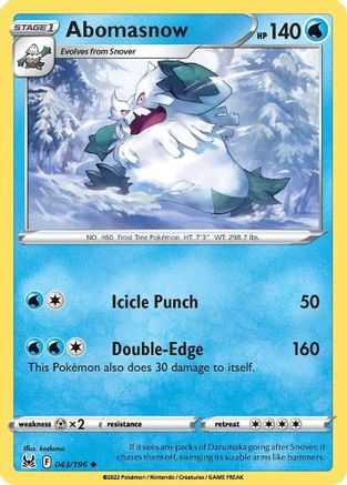 SWSH11 Lost Origin  043/196 Abomasnow  - Reverse Holofoil - Uncommon