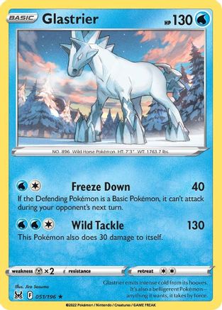 SWSH11 Lost Origin  051/196 Glastrier  - Reverse Holofoil - Holo Rare