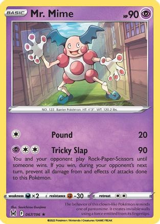 SWSH11 Lost Origin  067/196 Mr. Mime  - Reverse Holofoil - Rare