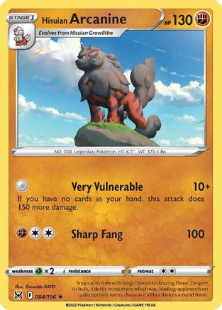 SWSH11 Lost Origin  084/196 Hisuian Arcanine  - Reverse Holofoil - Holo Rare