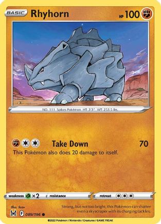 SWSH11 Lost Origin  089/196 Rhyhorn  - Common