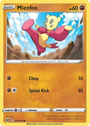 SWSH11 Lost Origin  103/196 Mienfoo  - Reverse Holofoil - Common