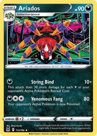 SWSH11 Lost Origin  113/196 Ariados  - Reverse Holofoil - Rare